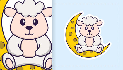Cute sheep mascot character. Can be used for stickers, patches, textiles, paper. Vector illustration