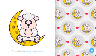 Seamless pattern with cartoon sheep on white background. Can be used on packaging paper, cloth and others.