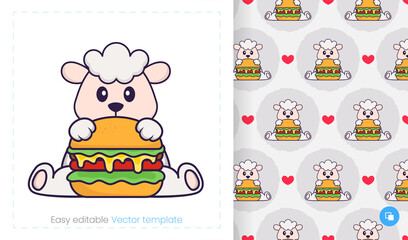 Seamless pattern with cartoon sheep on white background. Can be used on packaging paper, cloth and others.