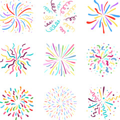 Set of colorful hand drawn fireworks vector icons isolated on white background