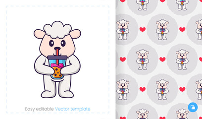 Seamless pattern with cartoon sheep on white background. Can be used on packaging paper, cloth and others.