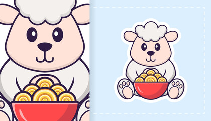 Cute sheep mascot character. Can be used for stickers, patches, textiles, paper. Vector illustration