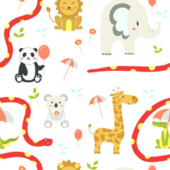 Pattern with cute animals. Children's pattern. Vector illustration.