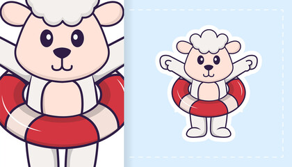 Cute sheep mascot character. Can be used for stickers, patches, textiles, paper. Vector illustration