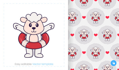 Seamless pattern with cartoon sheep on white background. Can be used on packaging paper, cloth and others.