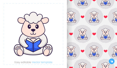 Obraz premium Seamless pattern with cartoon sheep on white background. Can be used on packaging paper, cloth and others.