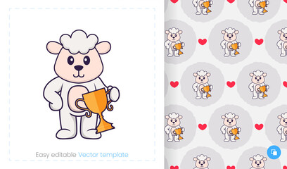 Seamless pattern with cartoon sheep on white background. Can be used on packaging paper, cloth and others.