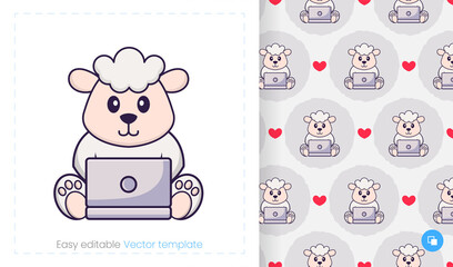 Seamless pattern with cartoon sheep on white background. Can be used on packaging paper, cloth and others.