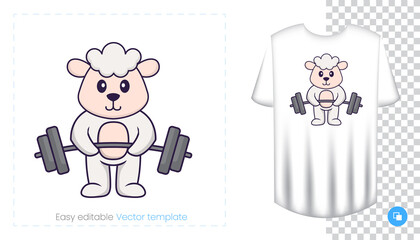 Cute sheep character. Prints on T-shirts, sweatshirts, cases for mobile phones, souvenirs. Isolated vector illustration on white background.