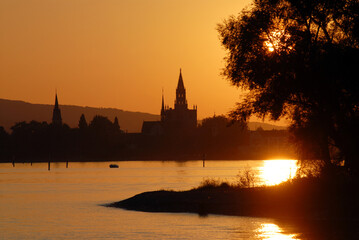 Konstanz am Bodensee, Sonnenuntergang am Münster