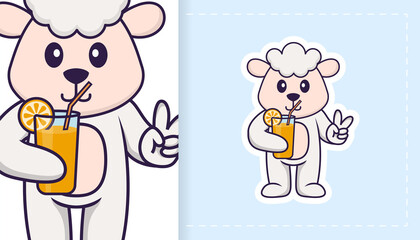 Cute sheep mascot character. Can be used for stickers, patches, textiles, paper. Vector illustration