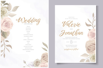 Obraz na płótnie Canvas Wedding invitation template set with floral and leaves decoration