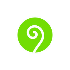 Fern in circular shape logo concept. Beautiful natural swirl plant icon vector design.