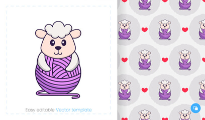 Seamless pattern with cartoon sheep on white background. Can be used on packaging paper, cloth and others.