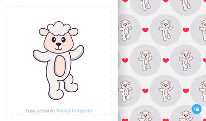 Seamless pattern with cartoon sheep on white background. Can be used on packaging paper, cloth and others.