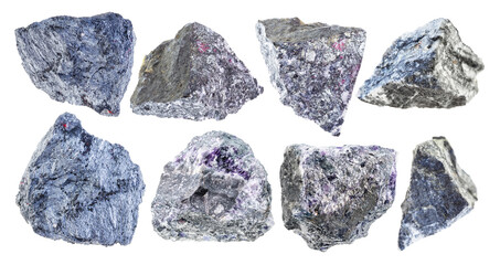 set of various stibnite (antimonite) stones cutout