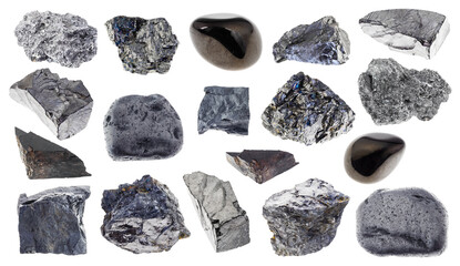 set of various carbon stones cutout on white