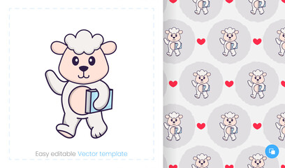 Seamless pattern with cartoon sheep on white background. Can be used on packaging paper, cloth and others.