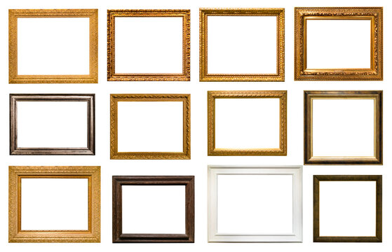 set of various old wooden picture frames cutout