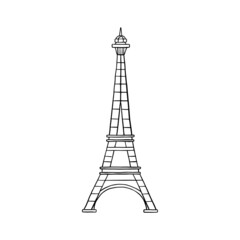 Vector doodle illustration of Eiffel Tower on black and white sketch style