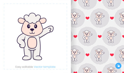 Seamless pattern with cartoon sheep on white background. Can be used on packaging paper, cloth and others.