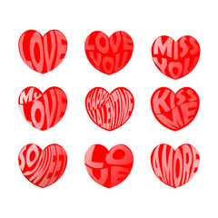 vector set of heart-shaped love words, for valentine's design