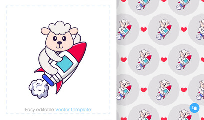 Seamless pattern with cartoon sheep on white background. Can be used on packaging paper, cloth and others.