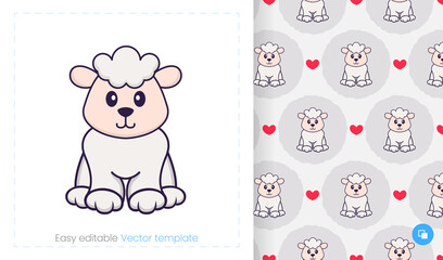 Seamless pattern with cartoon sheep on white background. Can be used on packaging paper, cloth and others.