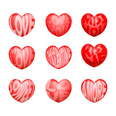 vector set of heart-shaped love words, for valentine's design