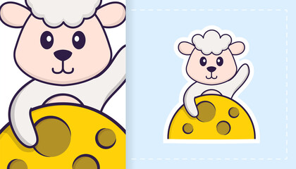 Cute sheep mascot character. Can be used for stickers, patches, textiles, paper. Vector illustration