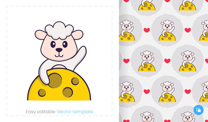 Seamless pattern with cartoon sheep on white background. Can be used on packaging paper, cloth and others.