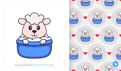Seamless pattern with cartoon sheep on white background. Can be used on packaging paper, cloth and others.