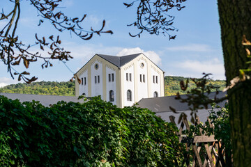 Historic sugar factory building in the town of Židlochovice. Large office building. View from the...
