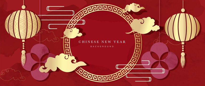 Chinese new year background vector. Oriental festive art design for place text and product images. Design for sale banner, cover and invitation.