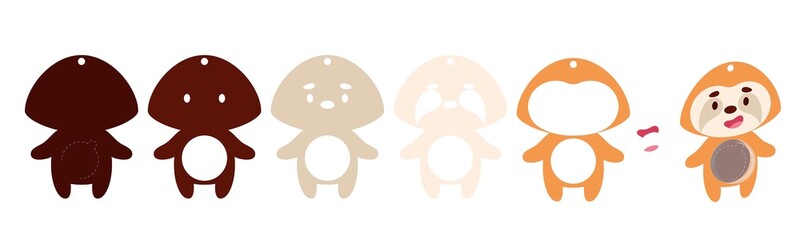 Cute sloth candy ornament. Layered paper decoration treat holder for dome. Hanger for sweets, candy for birthday, baby shower, halloween, christmas. Print, cut out, glue. Vector stock illustration