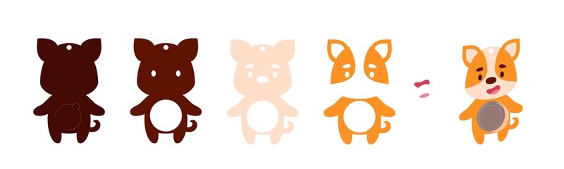 Cute dog candy ornament. Layered paper decoration treat holder for dome. Hanger for sweets, candy for birthday, baby shower, halloween, christmas. Print, cut out, glue. Vector stock illustration