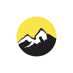 circle panoramic mountain with sunset logo design vector graphic symbol icon sign illustration creative idea