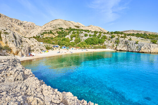 Crystal clear water at beach "Zala Stara Bask" on the island Krk in Croatia