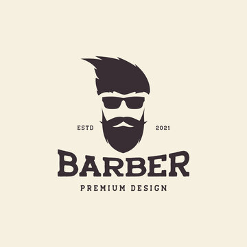 cool man hairstyle with beard and sunglasses logo design vector graphic symbol icon sign illustration creative idea