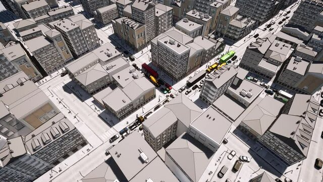 3d city traffic jam Futuristic modern architecture building Smart town 4k