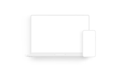 Clay Laptop and Smartphone with Blank Screens, Isolated on White Background. Vector Illustration