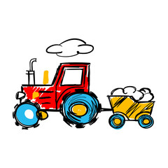 Hand drawing doodle tractor icon. Vector illustration