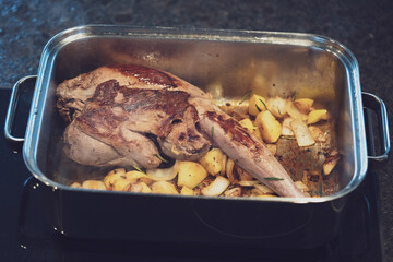 cooking at home - game meat from a young chamois