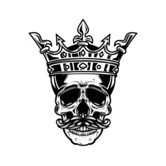 Skull with king crown. Design element for logo, label, sign, emblem. Vector illustration