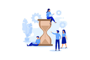 hourglass on white background, time management concept, quick response flat vector illustration 