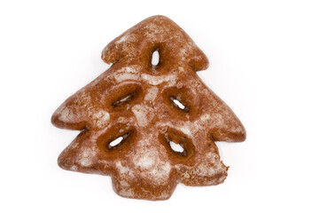 Glazed gingerbread in the form of Christmas tree, close-up