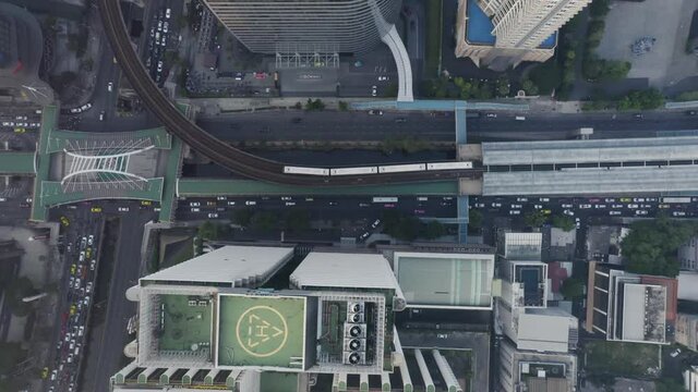 Aerial View of Train at Station Sathorn. High quality video footage
