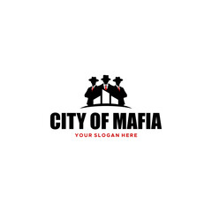 Flat CITY OF MAFIA Building silhouette Logo design