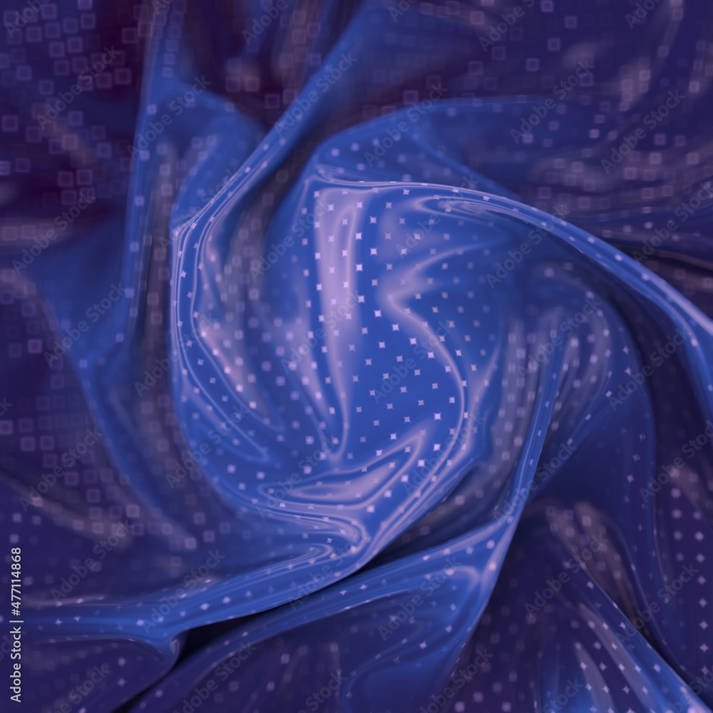Aufkleber blue colored wavy fabric with pattern of shiny diamonds. waves graphic design. 3d rendering digital 