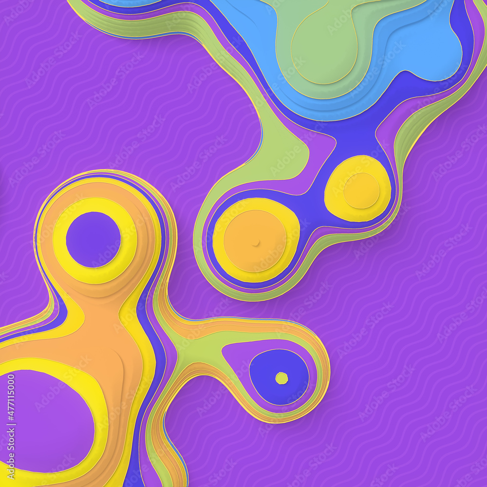 Poster trendy abstract pattern with colored sliced shape. 3d rendering digital illustration. colorful geome